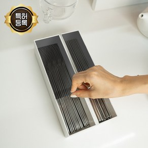[2025 NEW] 노터치 분리형 수저통 - Made in Koea 국산 수저 위생 #1 - 식당 수저통 가정용 수저통 뚜껑 있는 수저함 업소용 수저함 서랍형 수저함 수저 보관함, 1개, (1) 백-백