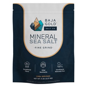 Baja Gold Sea Salt Fine 5 Pound Highest Minealize 바하 골드 바다 소금 고급 5파운드 미네랄 소금 코셔 모든 천연 건강에 좋은 저나트, 1개, 2.27kg