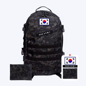 군인가방 45L 검정디지털 + 흰색 태극기 약장 + R.O.K ARMY 패치 + 파우치 밀리터리 학생 배낭 헬스 여행