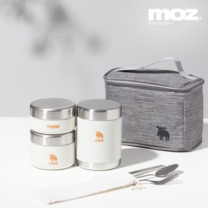 MOZ 스웨덴 316 올스텐 보온도시락 3종 도시락가방 수저 세트, 크림스노우, 3개