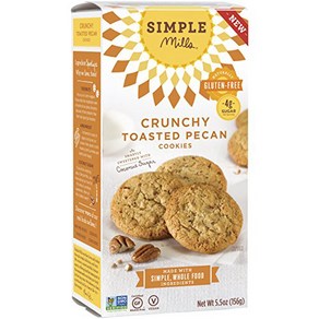 Simple Mills Naturally Gluten-Free Crunchy Cookies Simple Mills 내추럴 글루튼 프리 크런치 쿠키 구운 피칸 5.5온스(포장은