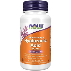 NOW 보충제 히알루론산 100 mg L-프롤린 알파 리포산 및 포도씨 추출물 60 식물성 캡슐, 60 Count [Pack of 1], 1개, 60정