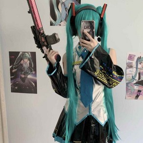 [준비 재고] 하츠네 미쿠 MIKU 공식 cos 슈트 페이턴트 가죽 하츠네 cos 여성 하츠네 코스프레 의상