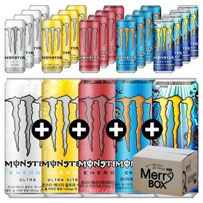[메리박스]355ml x 20캔 혼합구성 몬스터 에너지드링크 울트라 시트라 펀치 울트라썬라이즈 망고로코 피치킨+메세지카드, 옵션7{레몬4+울트라4+시트라4+펀치4+망고4} 20입, 355ml, 1세트
