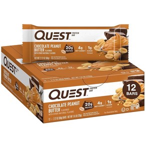 Quest Nutition 초콜릿 땅콩 버터 바 고단백질 저탄수화물 글루텐 프리 케토 친화적 - 12개입, 12-Pack, 12개