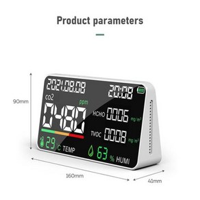 스마트 측정기 기상 관측소 다기능 대기질 측정기 CO2 HCHO TVOC 감지기 온도 습도 테스터 시간 날짜 표시 시계, 1개, 1.WHITE