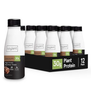 Soylent 초콜릿 고단백질 쉐이크 30g 완전 단백질 비건 유제품 프리 및 설탕 0g 바로 마실 수 있는 단백질 음료 325ml11온스 12팩 110028, 12개