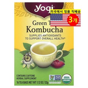 Yogi Tea 오가닉 녹차 콤부차 허브 티 무카페인 16개입 32g 1개, 3개