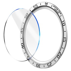 더조은셀러 갤럭시워치5 프로 45mm 호환 메탈 베젤링+강화유리필름 보호링 3D 풀커버, 실버, 1개