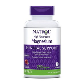 Natol 고흡수 마그네슘 츄어블 250 mg 크랜베리 애플 60 타블렛, 1개, 60정