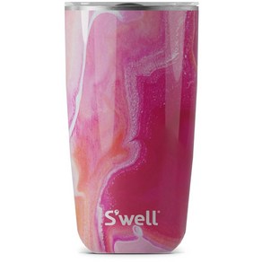 S'well 슬라이드 오픈 뚜껑이 있는 스테인리스 스틸 텀블러 532.3ml(18온스) 로즈 아게이트 3중 레이어 진공 단열 용기로 음료를 12시간 동안 차갑게 4시간 동안, 로즈 마노