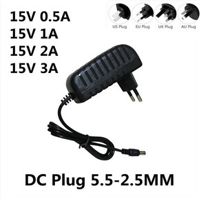 어댑터 충전기 1PCS AC/DC DC 15 V 0.5A 1A 2A 3A AC 100-240V 컨버터 전원 볼트 공급 장치 EU 미국 영국 AU 플매트 카펫 러그, [02] 15V 1A, [01] 미국, 02 15V 1A_01 미국