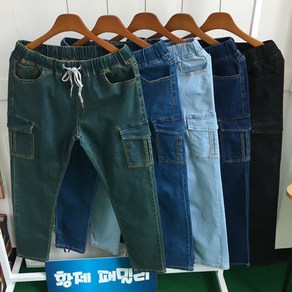 황제패밀리 일자핏 스판 허리밴딩 카고 청바지 (S~2XL)