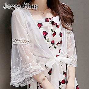 joyce shop 비아뜨 미니 여성 볼레로 여름 쉬폰 레이스 비치 비치웨어 커버업 숏 반팔 비치룩