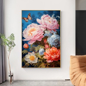 심스타 실십자수 나비가 날아드는 모란꽃 도안세트, 40x50면사, 11CT 3가닥자수, 1개