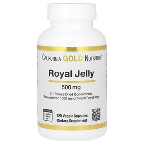 Califonia Gold Nutition 로열젤리 농축 및 냉동 건조 500mg 베지 캡슐 120정, 1개