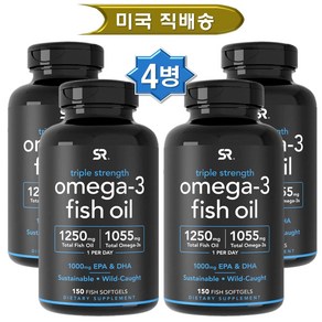 스포츠리서치 트리플 스트렝스 오메가3 피쉬오일1250mg 150소프트젤, 150정, 4개