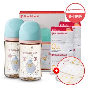 더블하트 3세대 젖병 트윈팩 240ml 하늘을날꼬양+젖꼭지1입x4개 (SS) +손수건증정, 단품