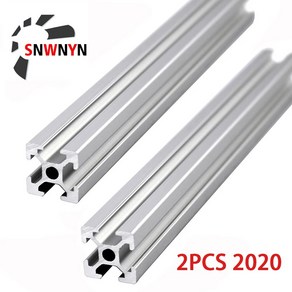 2PCS 2020 알루미늄 프로파일 6mm T 슬롯 2020 알루미늄 압출 아노다이징 100 200 400 500 600 800 1000 2000mm CNC 3D 프린터 부품, 1.200mm