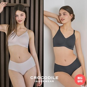 크로커다일 이너웨어 라이크라 인견쉘론 스트랩 감탄브라+팬티 4종 CDW5M2226 T 라이트베이지+블랙