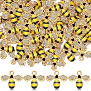 Junkin 100pcs Bee 매력 에나멜 비 펜던트 라인스톤 꿀벌 주얼리 만들기 DIY 수제 네일 공예 목걸이 팔찌 귀걸이, 1개