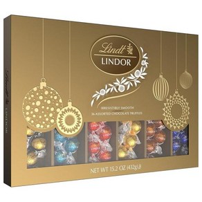 Lindt LINDOR 홀리데이 디럭스 다양한 초콜릿 캔디 트러플 선물 상자 15.2온스 135366