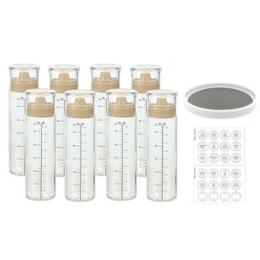 시노글라스 오일병 300ml 8개 논슬립 회전트레이 스티커 24종, 베이지, 300ml 오일병8개+회전트레이중형+스티커2장, 1세트