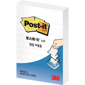 3M 포스트잇 노트 팝업 리필용 KR320-L 라인 100매 / 51mm x 76mm / 접착 메모지 / 점착 메모지 / 메모지 / 매직 버블 점착 / 말림 현상 최소화, 화이트 라인