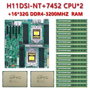 Supemico H11DSI-NT REV2.0 마더보드 + 2 * AMD 7452 2.35GHz 32C/64T CPU 프로세서 16*32GB = 512GB DDR, 한개옵션2, 02 RAM, 한개옵션1