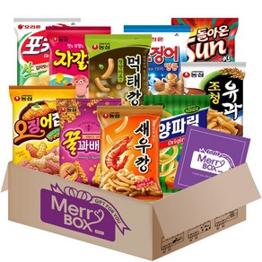 [메리박스] 농심스낵 10종세트 1호(새우깡+꿀꽈배기+오징어집+양파링+오징어땅콩+조청유과+알새우칩+포카칩+썬칩+자갈치)+메세지카드, 농심 스낵세트 10종, 1세트