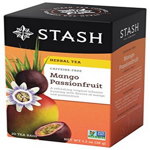 Stash Tea Mango Passionfuit Hebal Tea 20 Count 스태쉬 티 망고 패션푸르트 허브티 호일로 개별 포장된 티백 20개 상자 달콤한 과일, 145.15g, 20개입, 1개