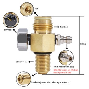 OBKEY 0.38L 0.5L 탱크밸브 조절기 출력 0-5000psi CO2 리필 페인트볼 HPA PCP 공기총 소방 스쿠버다이빙, 흡기 밸브 M18