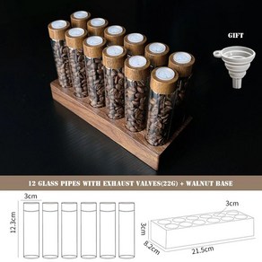 커피 원두 보관 용기 디스플레이 랙 에어 밸브 호두 차 튜브 병, 8.12 X 22g Glass t.., 1개