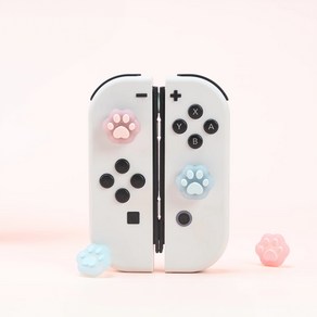 긱쉐어 닌텐도 스위치 라이트 조이콘 고양이 발바닥 왕발 코튼 스틱 버튼 커버 키 캡, 조이콘 냥이 왕발 투명 핑크 블루, 1개, 긱쉐어 냥이 왕발 스틱커버