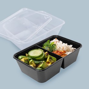 사출 직사각 죽 반찬 용기, 1개, 50세트, B650-2칸 검정