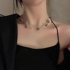 프렌치 빈티지 블랙 동백꽃 목걸이 여아 디자인 고급스러운 장미 장식 트렌드 choker 쇄골 체인