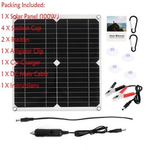 태양광 패널 키트 60A 컨트롤러 USB 5V 충전기 배터리 파워 뱅크 캠핑 자동차, [01] 100W panel, 1개