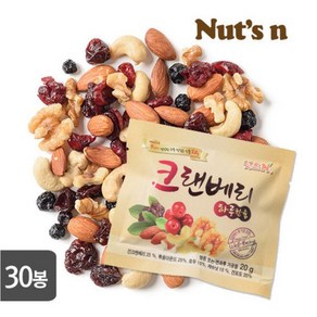 [넛츠앤] 크랜베리 하루한줌견과 30봉 실속형 / 견과류믹스 / 하루견과 / 하루한봉, 20g, 30개