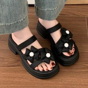 [오늘출발] 메르나뛰 러블리 엠보 쿠션 꽃 보석 포인트 여름 여성 통굽 슬리퍼 ME300