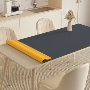 Alemon 양면 가죽 방수 식탁보 테이블 매트, 130x80cm, 네이비+주황, 1개