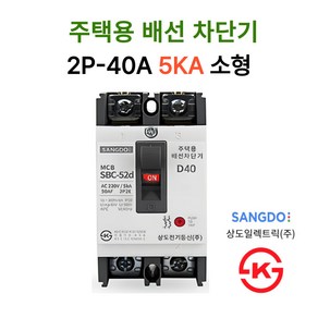 상도전기 주택용 누전 배선차단기 20A 30A 40A 50A 2.5KA 5KA KS인증, 12.배선 2P-40A 5KA, 1개