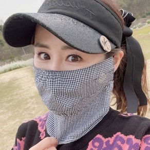 휴스토니 인견 천연소재 마스크 지지미 면 자외선차단 스포츠 골프 여성 얼굴햇빛가리개, 블랙