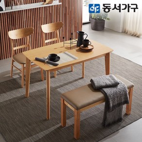 동서가구 베리 4인 내추럴 원목 식탁 테이블 세트/의자 2개+M벤치 1개 DF639355, 내츄럴