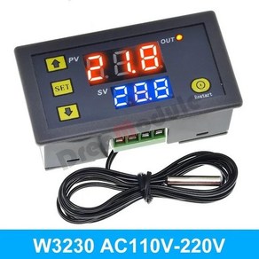 AC110 220V 프로브 라인 디지털 온도 제어 LED 온도조절기 조절기 가열 및 냉각 W3230 DC 12V 24V, AC 110-220V