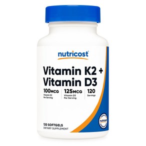 뉴트리코스트 비타민 K2 100mcg + 비타민 D3 5000IU 125mcg 소프트젤 120정 1개