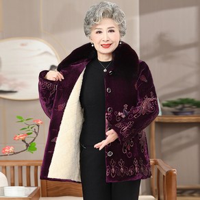 80대 할머니옷 70대 엄마옷 중년 및 노인 후리스 외투 점퍼 인조 밍크 반코트 두꺼운 방한 기모 자켓 코트 선물 QOYO
