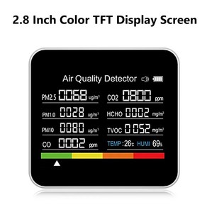 공기질측정기 실내 이산화탄소측정기 CO2 계량기 대기질 모니터 온도 습도 감지 2000mA TVOC HCHO PM2.5 PM1.0 9in1, 1개