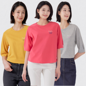[지센창원]여성 면스판 자수 스몰포인트 라운드 5부 티셔츠 3색 LCTSP324
