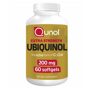 큐놀 유비퀴놀 엑스트라 스트랭스 코큐텐 200mg 60소프트젤 Qunol Ubiquinol Exta Stength CoQ10, 60정, 1개