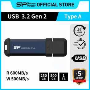 실리콘파워 Silicon Powe 외장SSD USB3.2 Gen2 MS60 공식인증방수 방진 휴대용, 250GB